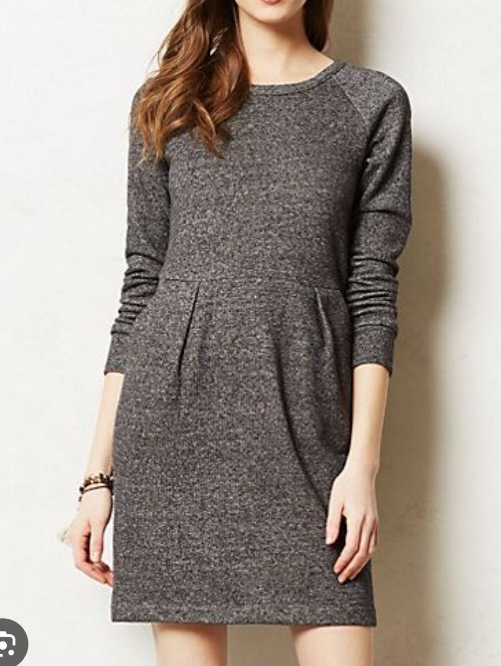 Anthropologie Grey Sweater Mini Dress w/ Front Pockets & Zip Back, Size Small